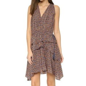 Derek Lam 10 Crosby Multi Printed Silk V-Neck Dress